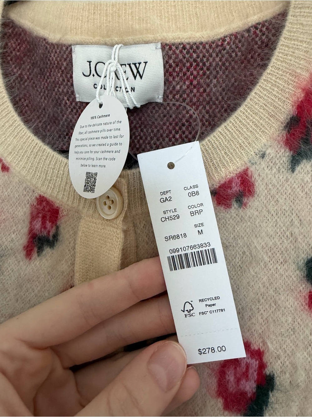 J Crew Brushed Cashmere cropped cardigan in blurry floral - Picture 4 of 7